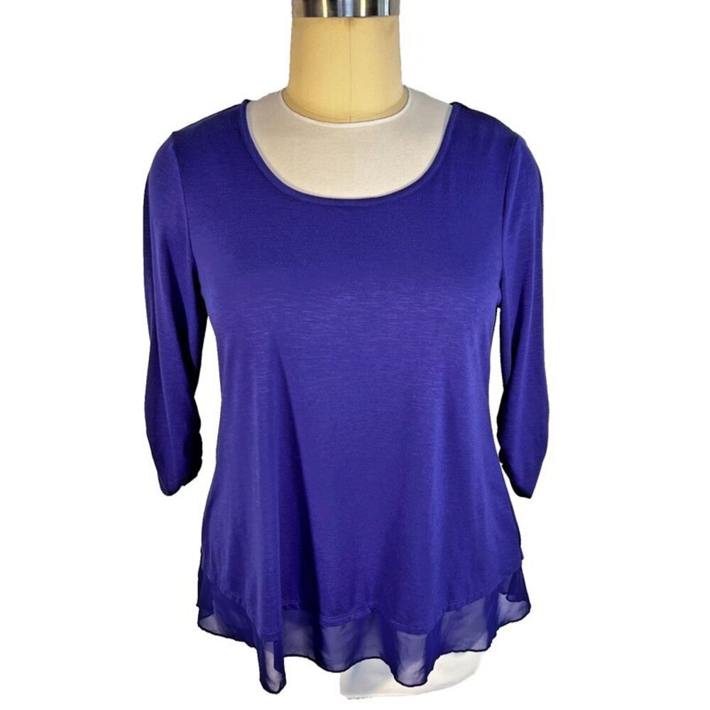 Style & Co  Women's XL Tunic Top 3/4 Ruched Sleeve Scoop Neck Chiffon Trim Hem